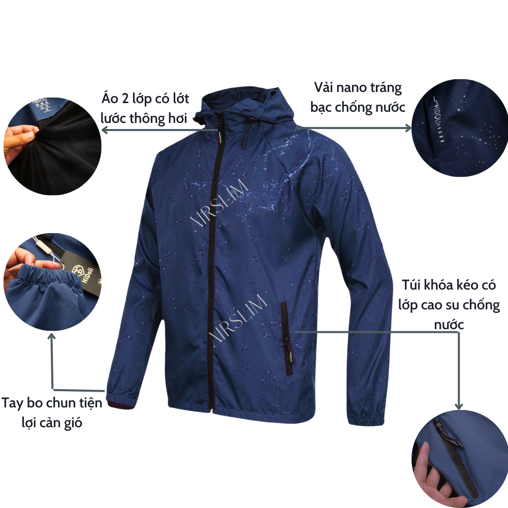 Áo Khoác Gió Chống Nắng Tráng Bạc Airslim Ngăn Ngừa Tia UV Không Thấm Nước Vải Cao Câp - G06