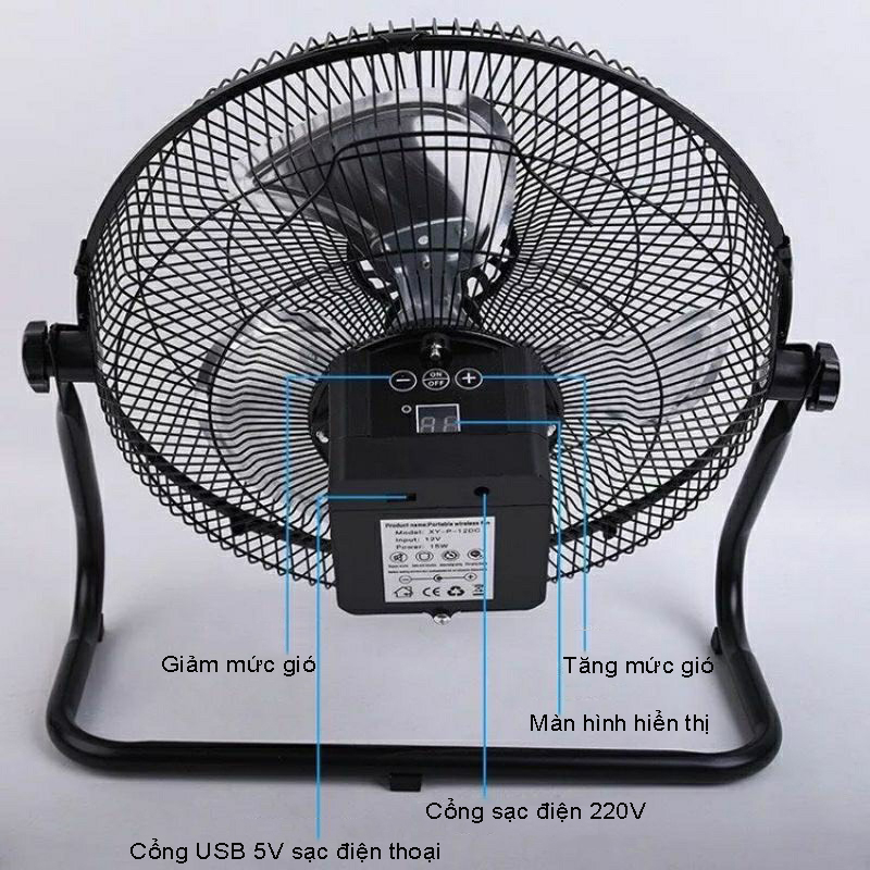 Quạt sàn tích điện chân quỳ OR-668 ORIKATO, size to 14inch,12 cấp độ gió kèm cổng USB sạc điện thoại - BH 12 tháng