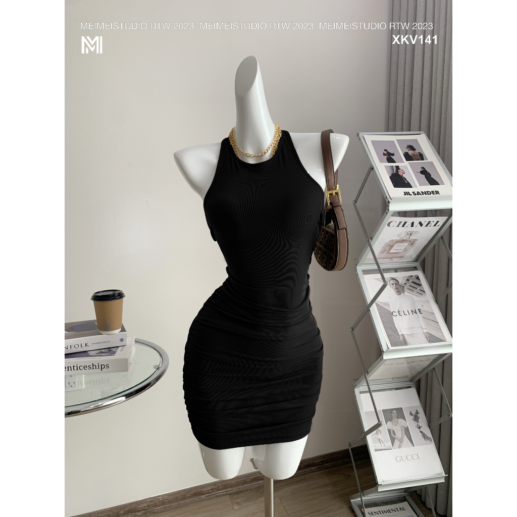 Váy body Niche, Đầm thun dúm dây chéo lưng, phong cách sexy, mặc đi chơi, dự tiệc | XKV141 | Meimei Studio