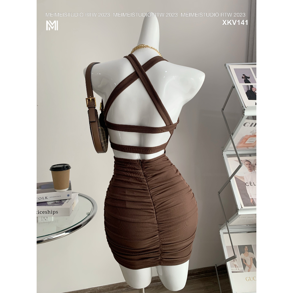 Váy body Niche, Đầm thun dúm dây chéo lưng, phong cách sexy, mặc đi chơi, dự tiệc | XKV141 | Meimei Studio