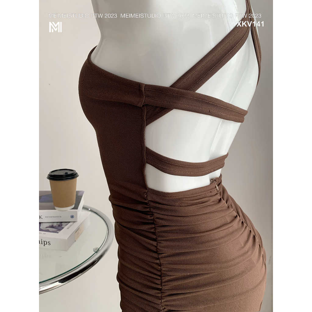 Váy body Niche, Đầm thun dúm dây chéo lưng, phong cách sexy, mặc đi chơi, dự tiệc | XKV141 | Meimei Studio