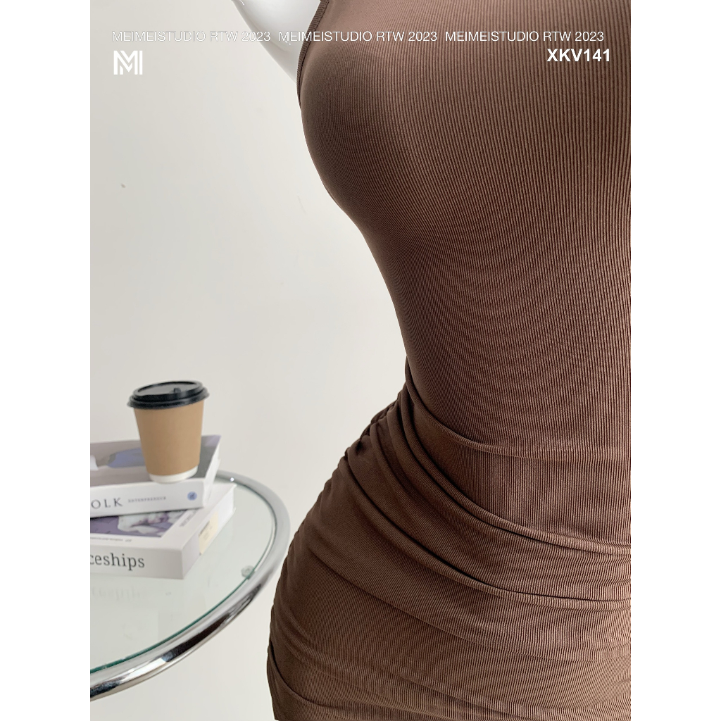 Váy body Niche, Đầm thun dúm dây chéo lưng, phong cách sexy, mặc đi chơi, dự tiệc | XKV141 | Meimei Studio