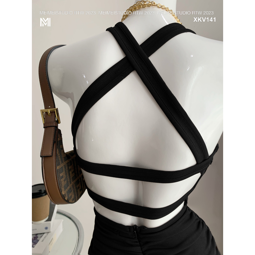 Váy body Niche, Đầm thun dúm dây chéo lưng, phong cách sexy, mặc đi chơi, dự tiệc | XKV141 | Meimei Studio