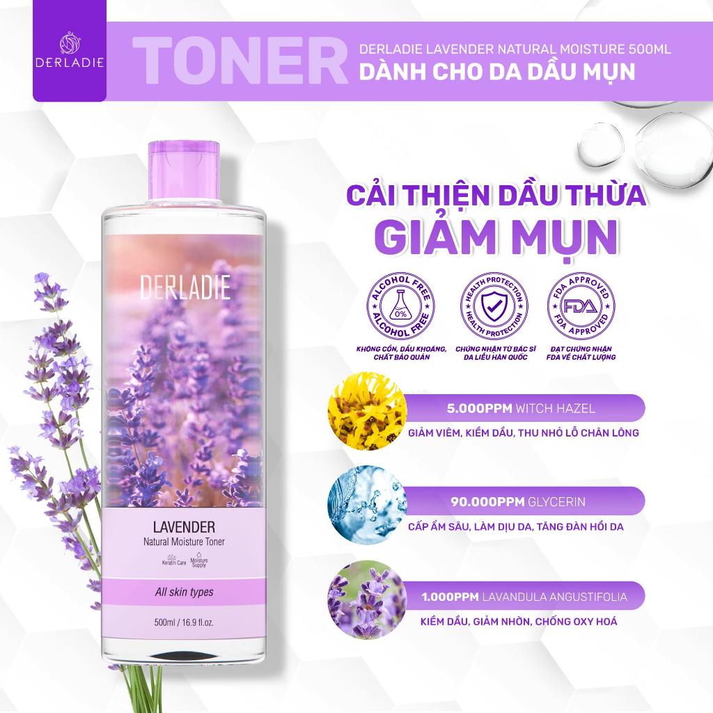 Toner Dành Cho Da Dầu Mụn Derladie Lavender Natural Moisture 30ml