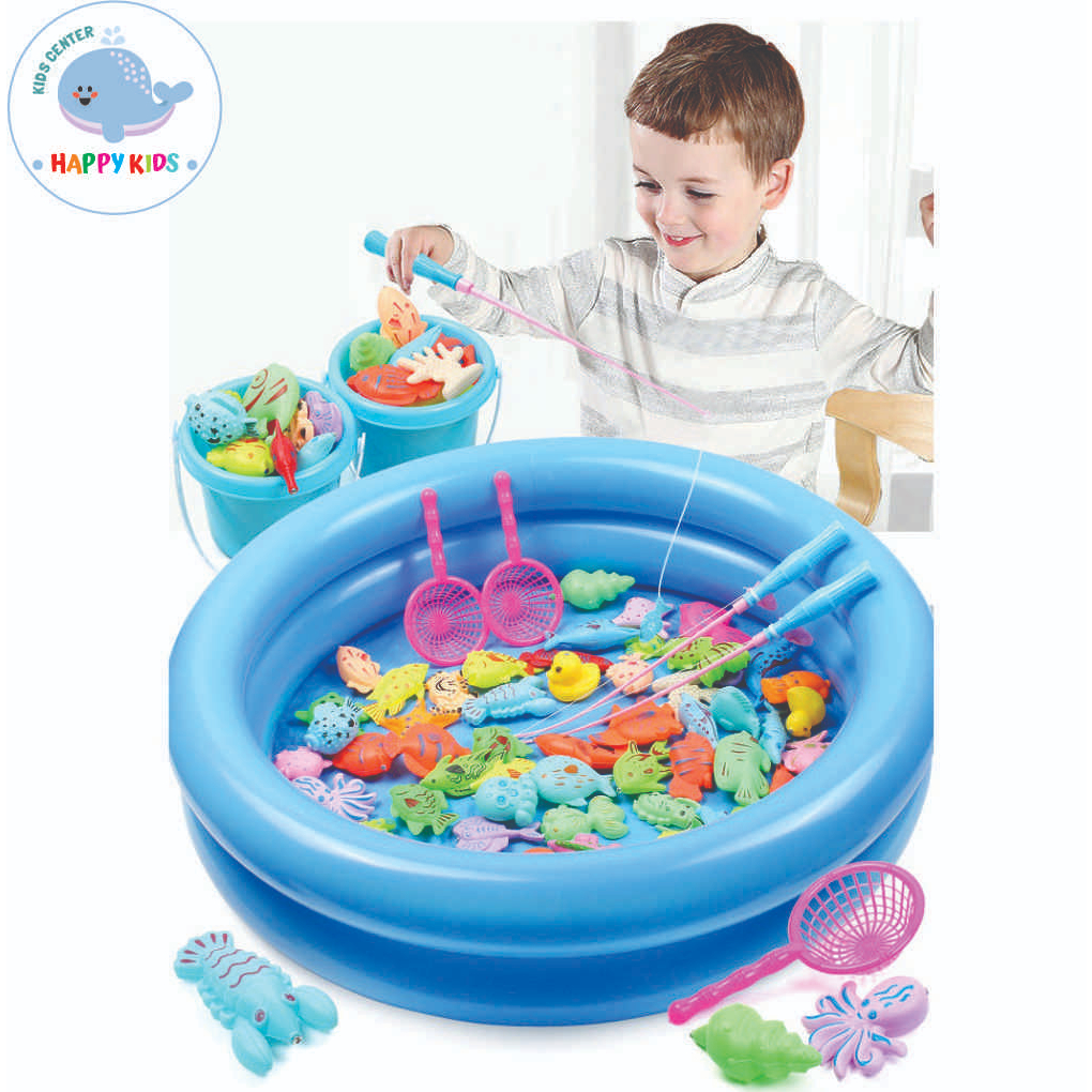 Đồ Chơi Câu Cá Nam Châm Happy - Kids Bể Cá 2 Tầng Hình Tròn, Vuông Đủ Bộ Cho Bé