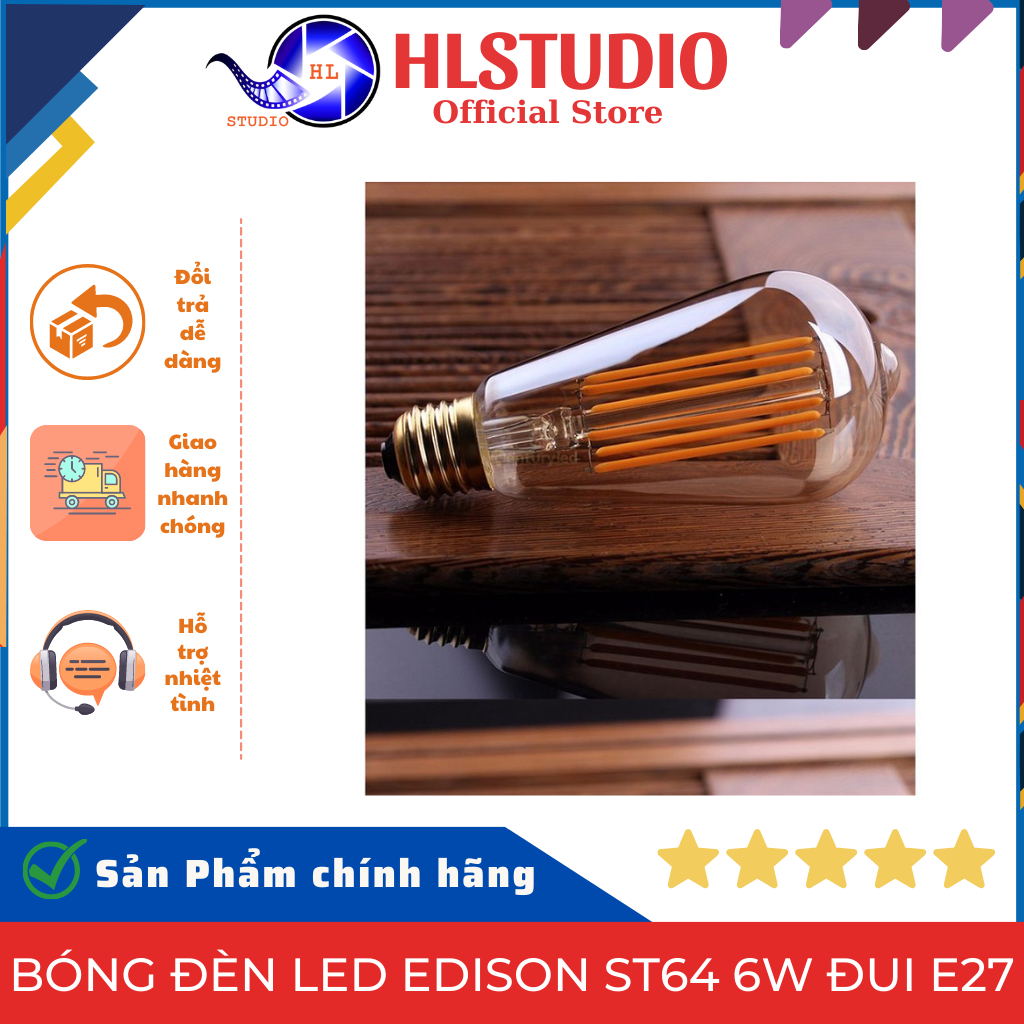 Bóng Đèn Led Edison ST64 6W Đui E27 HL Studio
