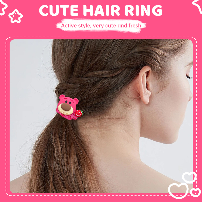Beautycoco🍊Dây cột tóc Losto chất liệu cao su co giãn hình gấu dâu hoạt hình xinh xắn phong cách Hàn Quốc dành cho nữ
