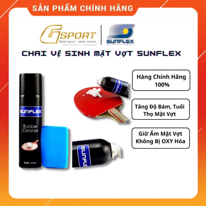 Chai Vệ Sinh Mặt Vợt Bóng Bàn Sunflex Chính Hãng (Rubber Cleaner) - Tặng kèm mút lau