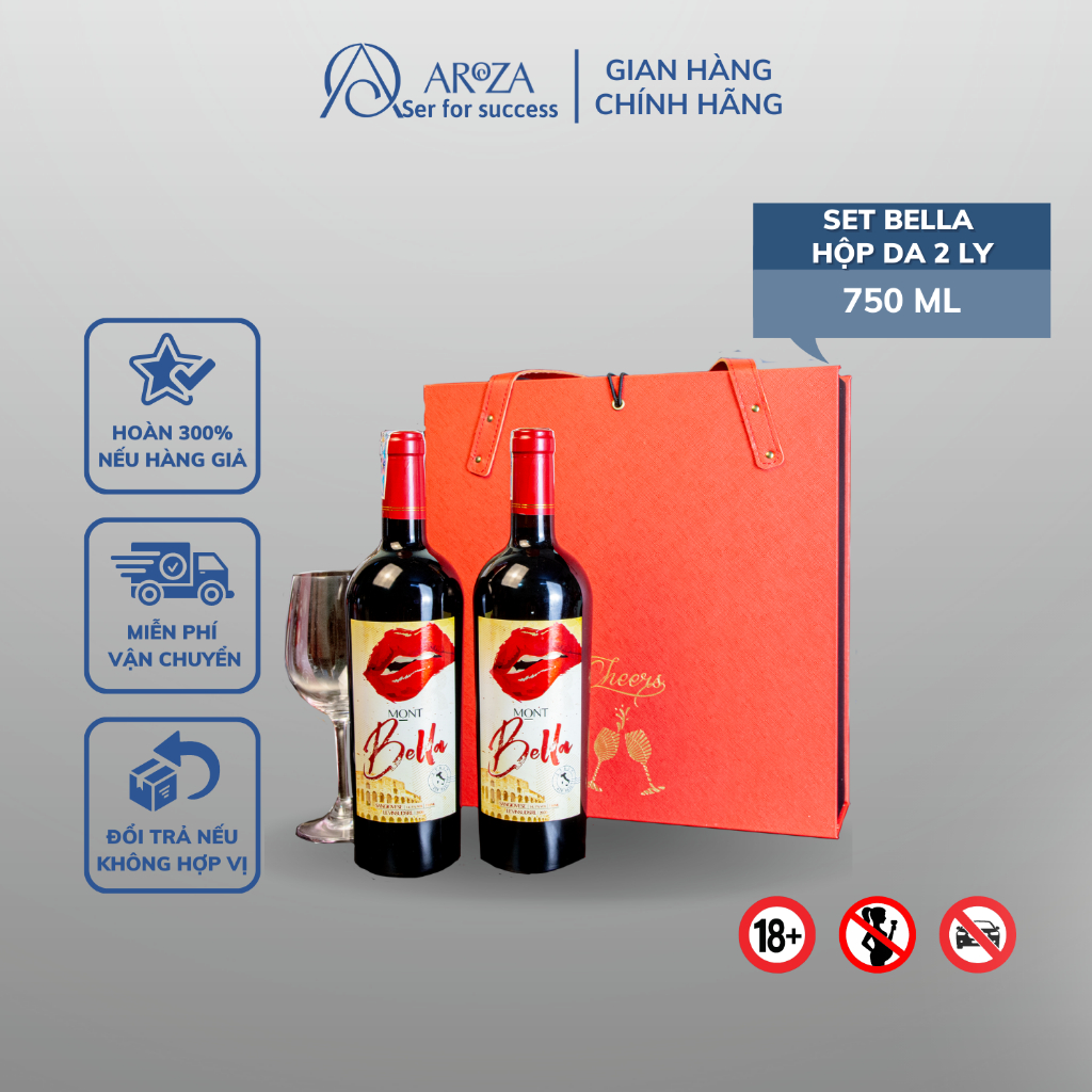 Set Quà Tặng Rượu Vang Đỏ Red Wine Rượu Vang Ý Mont Bella Sangiovese AROZA 750ml 14.5%