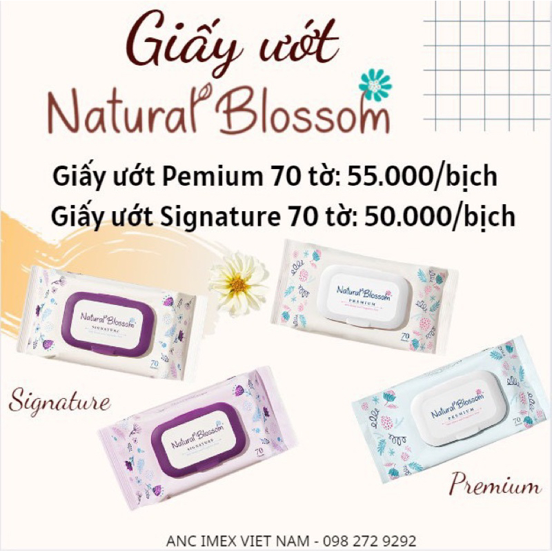 Khăn giấy ướt thuần chay Natural Blossom Hàn Quốc cao cấp 70 tờ