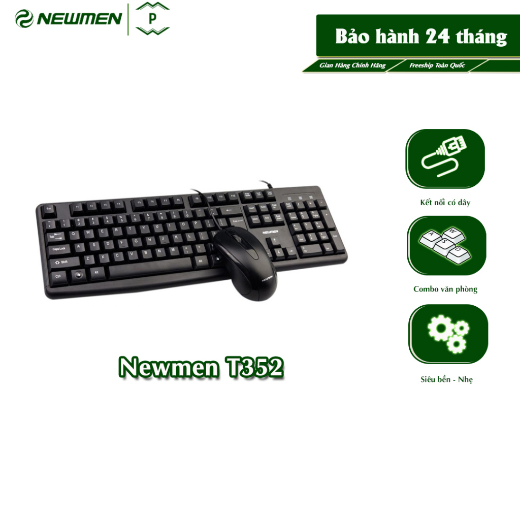 Combo bàn phím chuột máy tính có dây Newmen T352, đệm silicone chất lượng cao, keycap bố trí cao thấp công thái học