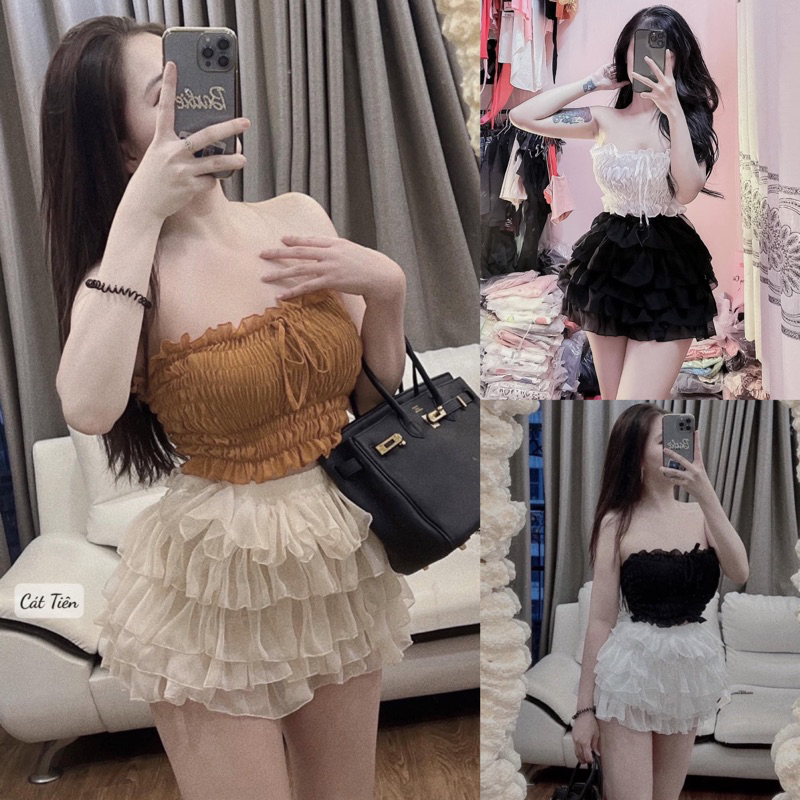 SET ÁO ỐNG CÚP NGỰC KÈM CHÂN VÁY NHIỀU TẦNG