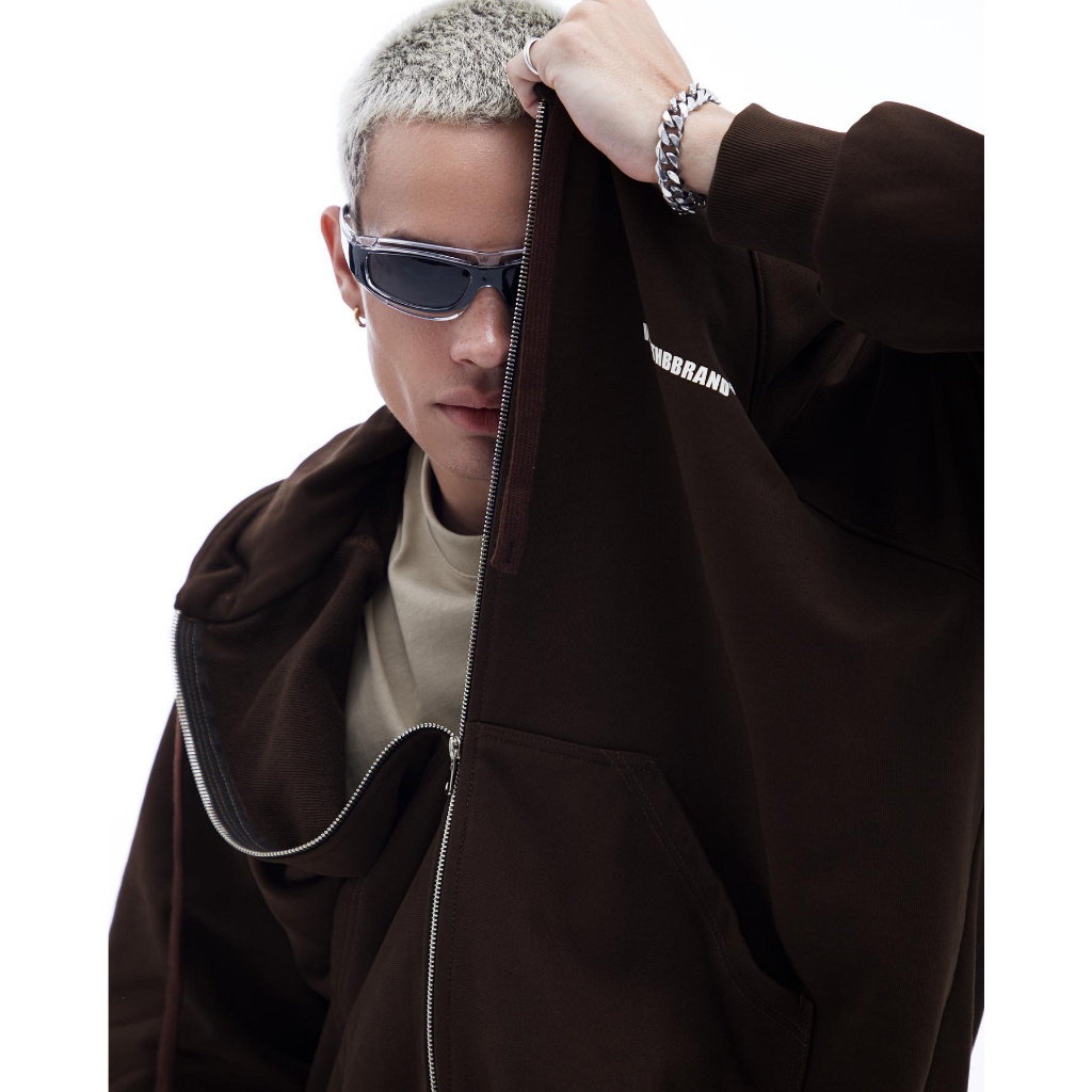 Áo HOODIE ZIPPER RAGLAN BASIC -MÀU NÂU ĐẬM in nổi cao thành - Nỉ cua CVC 440GSM dày dặn -CHÍNH HÃNG