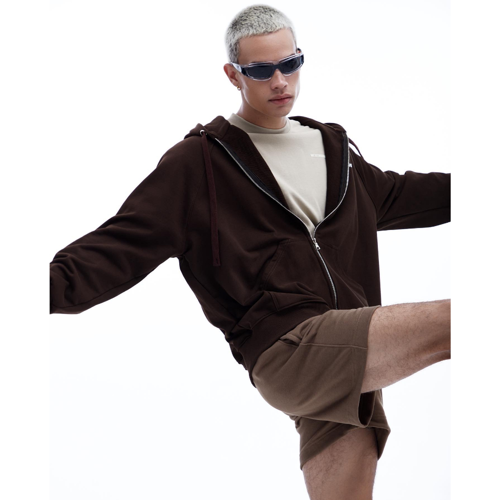 Áo HOODIE ZIPPER RAGLAN BASIC -MÀU NÂU ĐẬM in nổi cao thành - Nỉ cua CVC 440GSM dày dặn -CHÍNH HÃNG