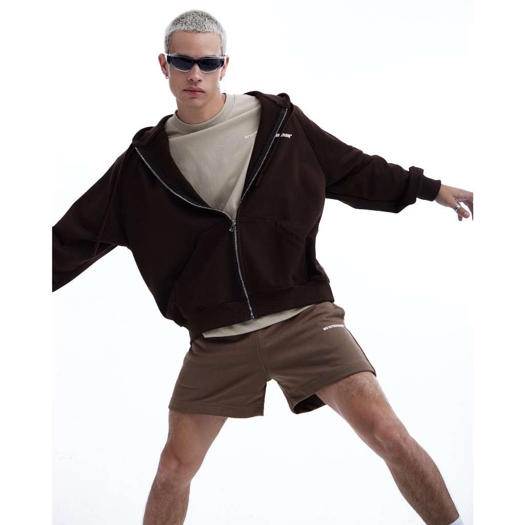 Áo HOODIE ZIPPER RAGLAN BASIC -MÀU NÂU ĐẬM in nổi cao thành - Nỉ cua CVC 440GSM dày dặn -CHÍNH HÃNG