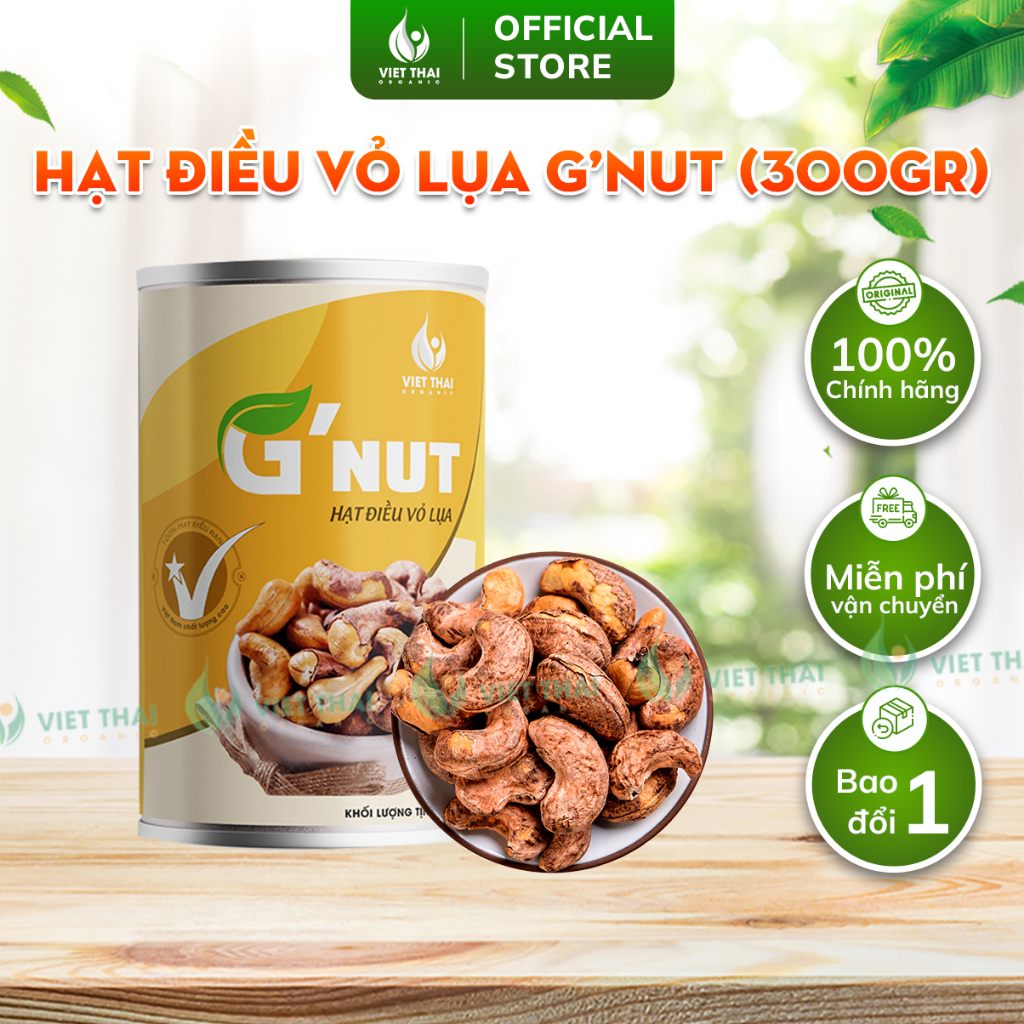 Hạt Điều Vỏ Lụa Rang Muối G’Nut Loại Vip - Hạt Điều Tuyển 100% Thơm Giòn (300G) - Việt Thái Official