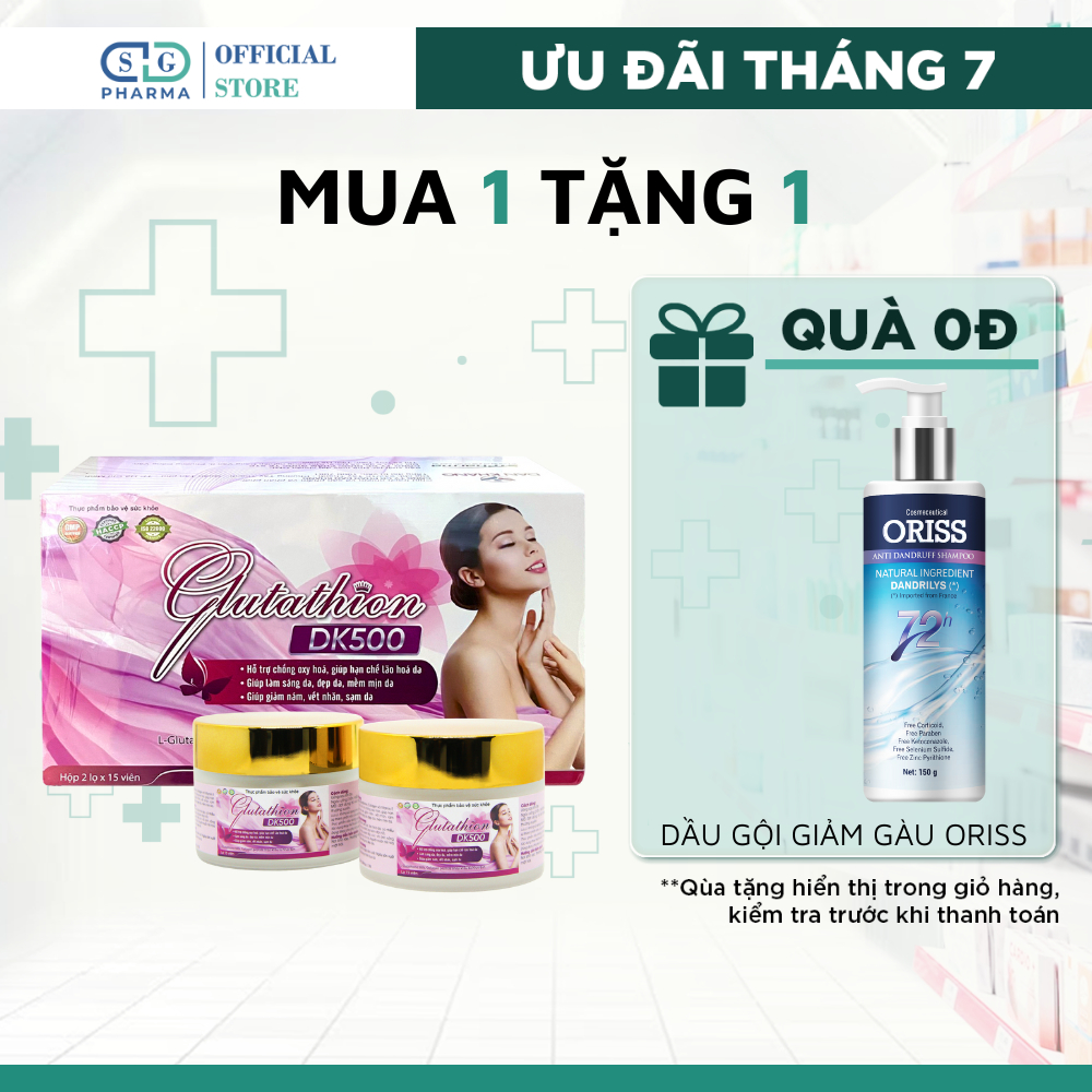 Viên Uống Trắng Da Glutathion DK500 Hỗ Trợ Chống Oxy Hóa, Bổ Sung Glutathione, Ngừa Lão Hóa Oribe Hộp 30 v