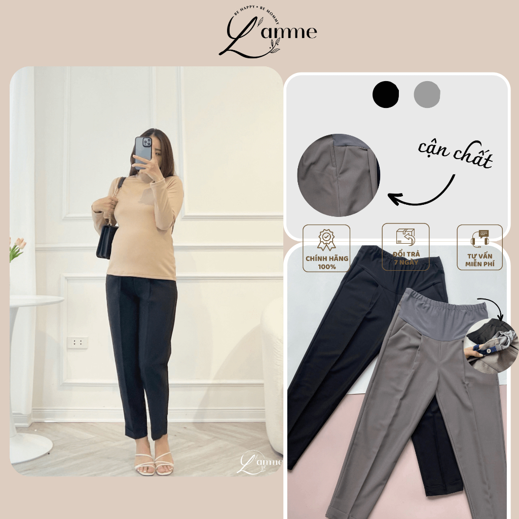 Quần bầu baggy lật gấu phom basic công sở có đáp bụng và chun điều chỉnh thiết kế bởi L'amme