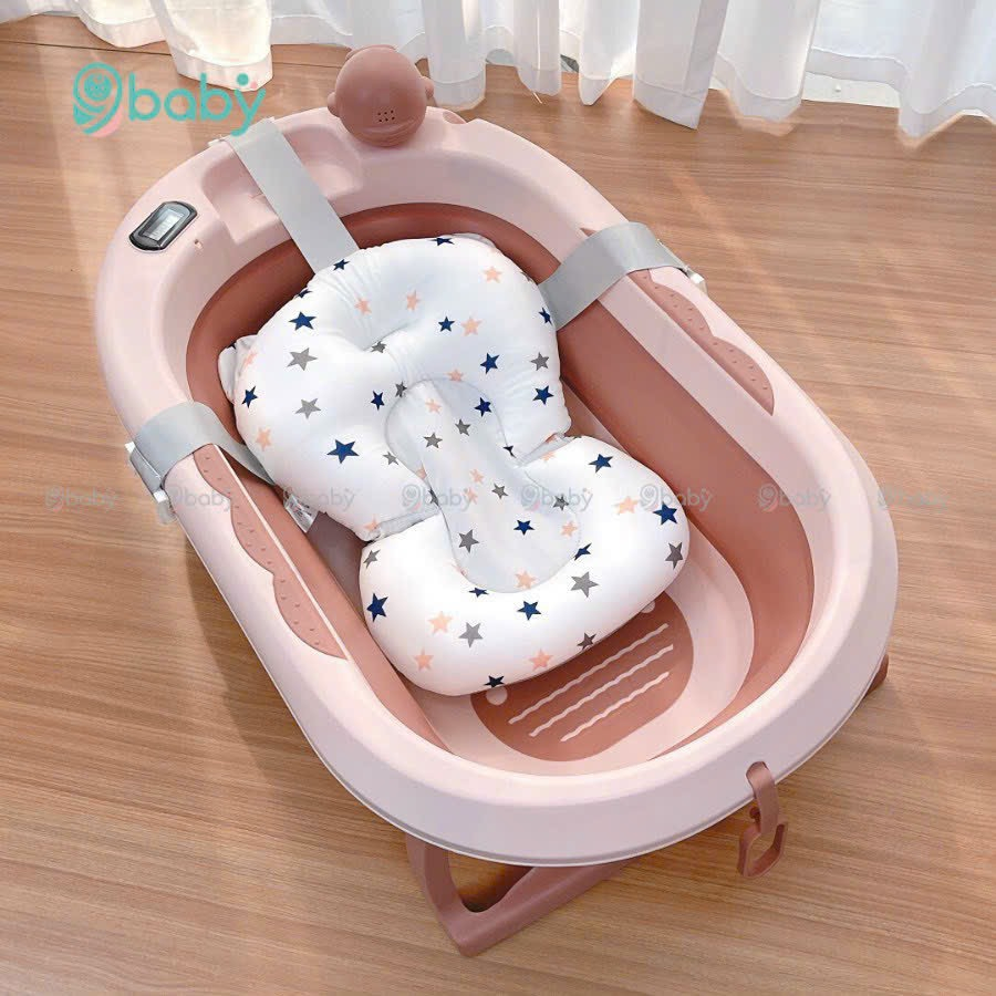 Chậu tắm gấp gọn kèm phao cao cấp có nhiệt kế 9baby, banbuondososinh 1