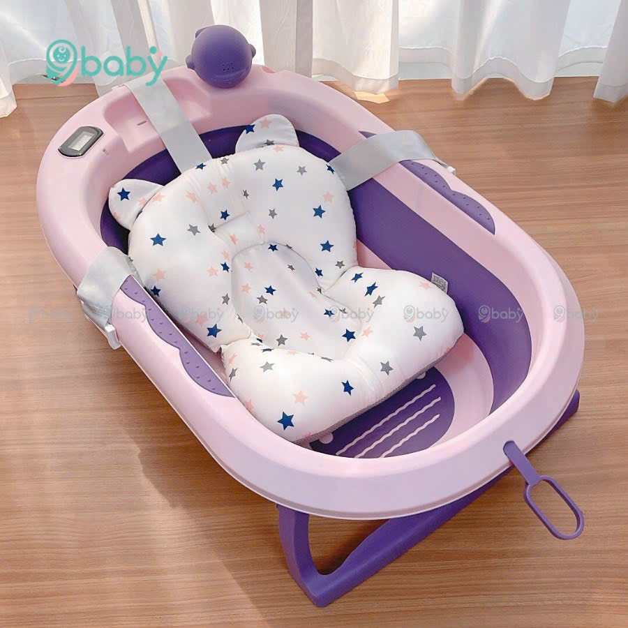 Chậu tắm gấp gọn kèm phao cao cấp có nhiệt kế 9baby, banbuondososinh 1