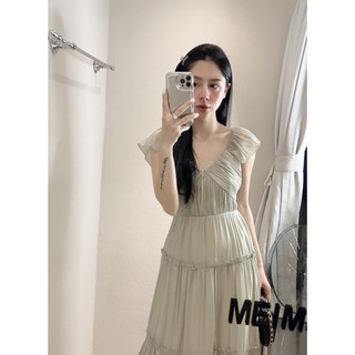 Váy voan tơ cổ V tay cánh tiên