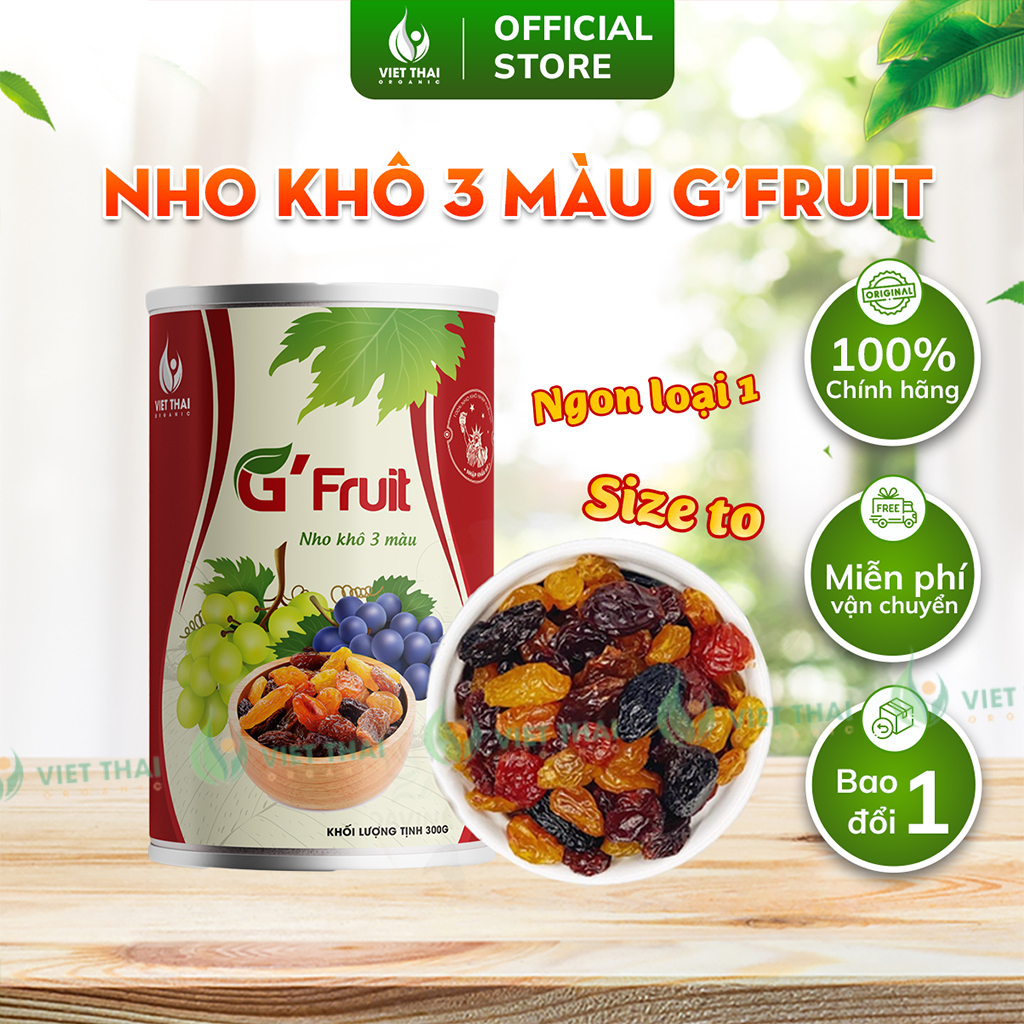 Nho Khô Mix 3 Màu G’Fruit Siêu Ngon, Size To Chất Lượng Loại 1 (300g) Việt Thái Organic