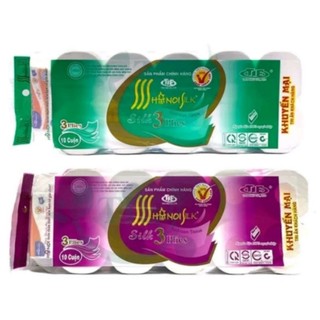 Giấy Vệ Sinh Hà Nội Silk  3 Lớp Tím Có Lõi  / Xanh Không Lõi (Tặng Khăn Giấy Rút Hà Nội 150 Tờ)