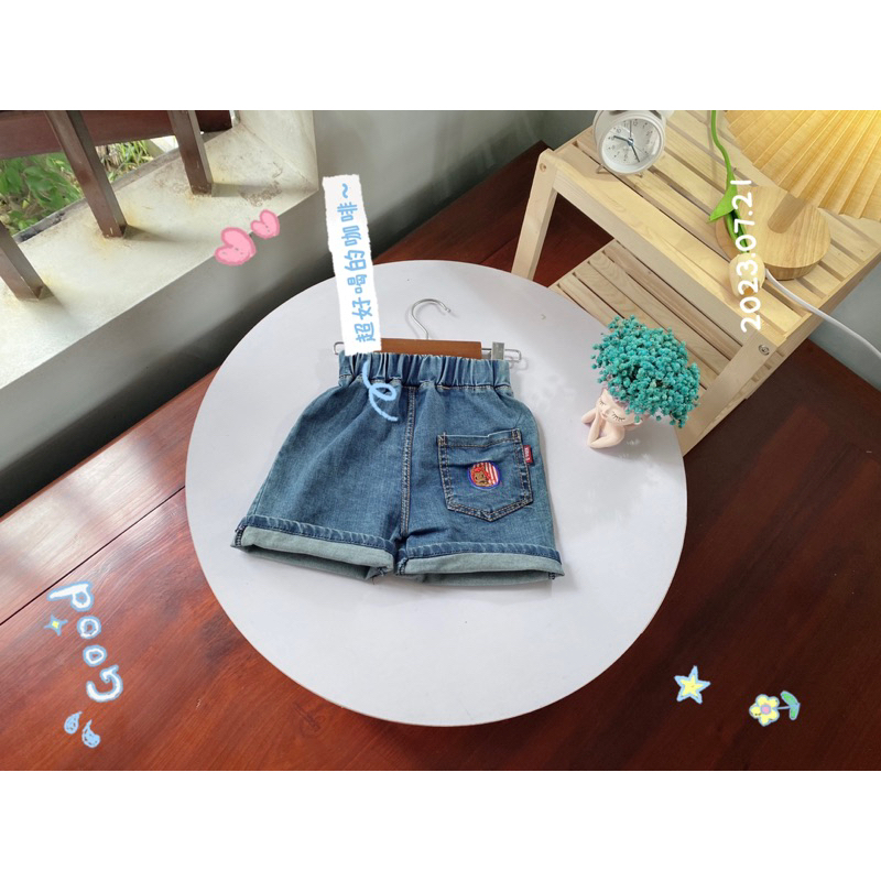 Quần sooc bò mẫu 1 túi ốp in hình động vật cho bé tra bé gái
