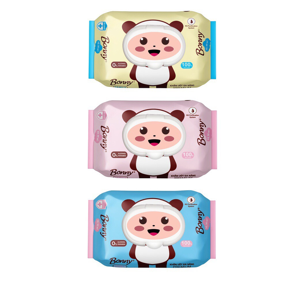Combo 3 gói Khăn ướt Bonny mềm mại và an toàn cho da của bé, bịch 80 khăn hàng Việt Nam