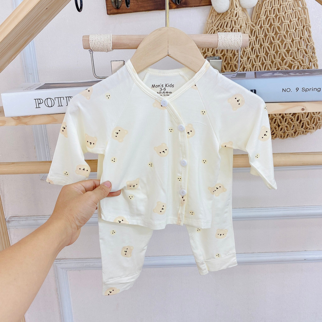 Bộ sơ sinh dài tay Petit thun lạnh MKIDS  mềm mại cúc lệch họa tiết đáng yêu cho bé từ 3-9kg