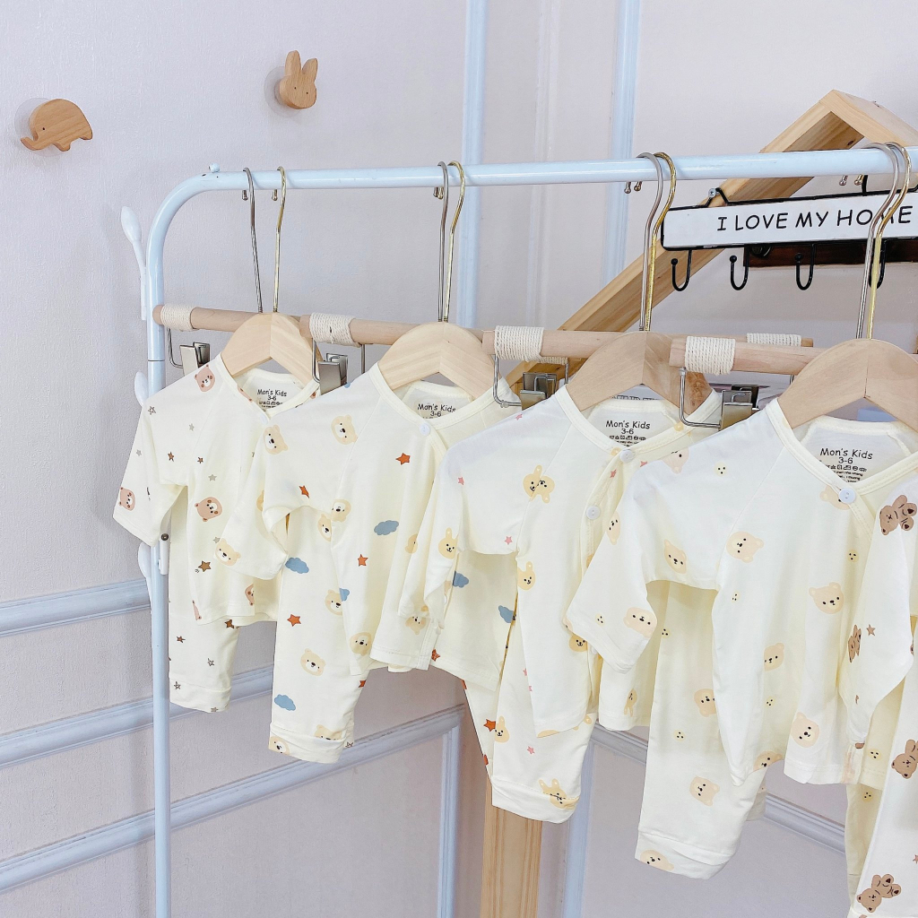 Bộ sơ sinh dài tay Petit thun lạnh MKIDS  mềm mại cúc lệch họa tiết đáng yêu cho bé từ 3-9kg