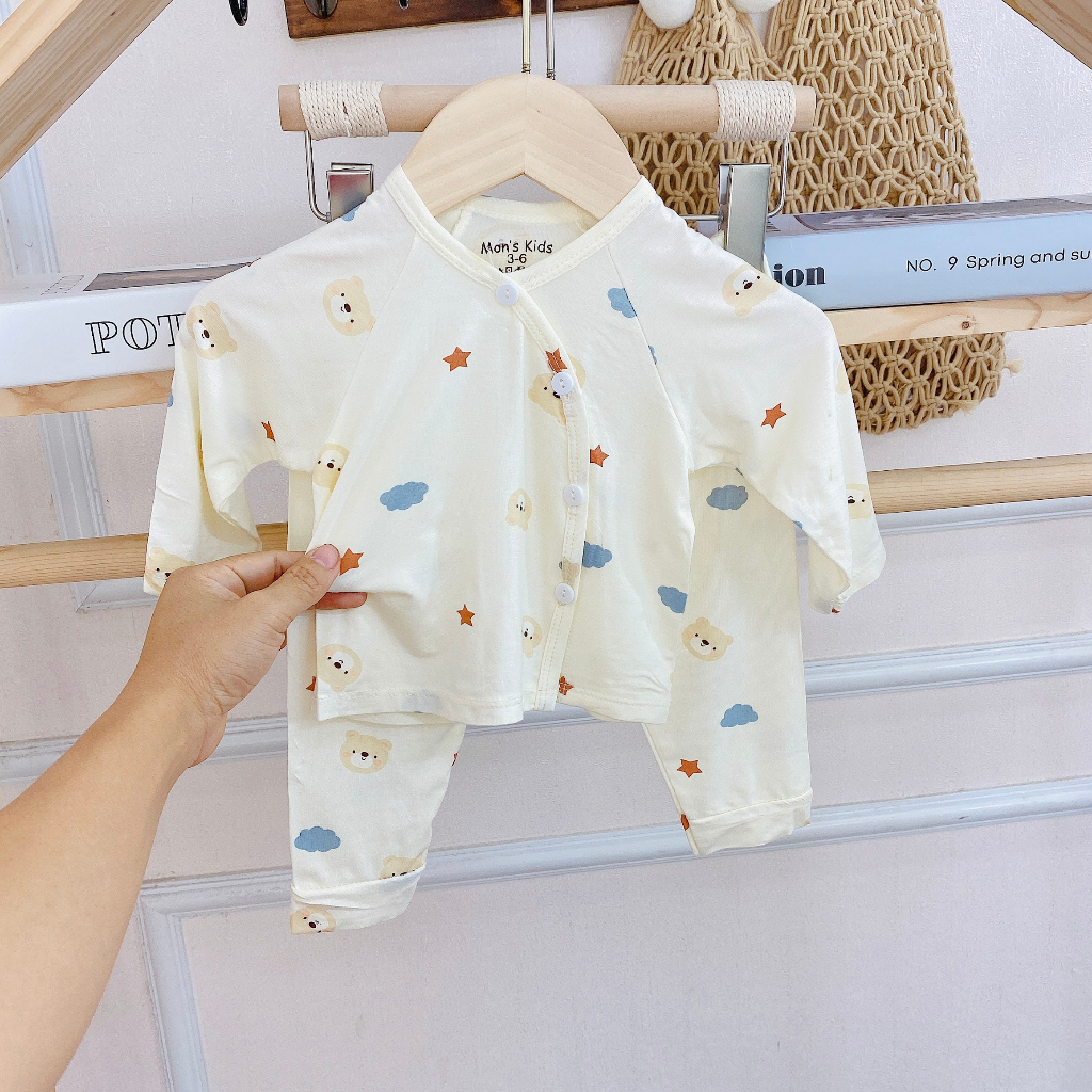 Bộ sơ sinh dài tay Petit thun lạnh MKIDS  mềm mại cúc lệch họa tiết đáng yêu cho bé từ 3-9kg