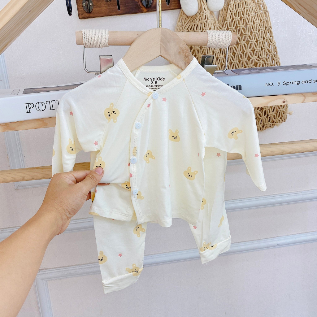 Bộ sơ sinh dài tay Petit thun lạnh MKIDS  mềm mại cúc lệch họa tiết đáng yêu cho bé từ 3-9kg