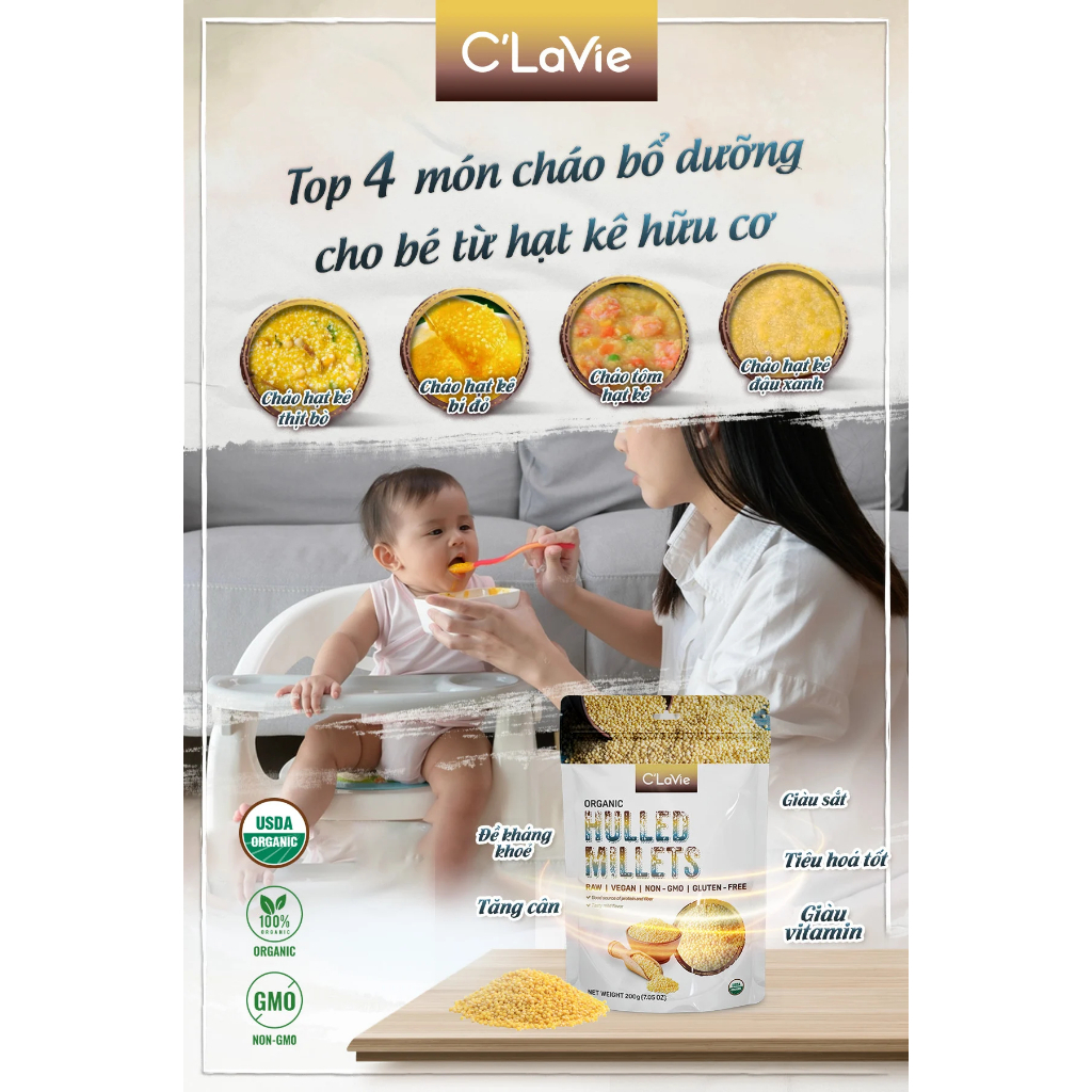 Hạt Kê hữu cơ đã tách vỏ C'lavie 200g