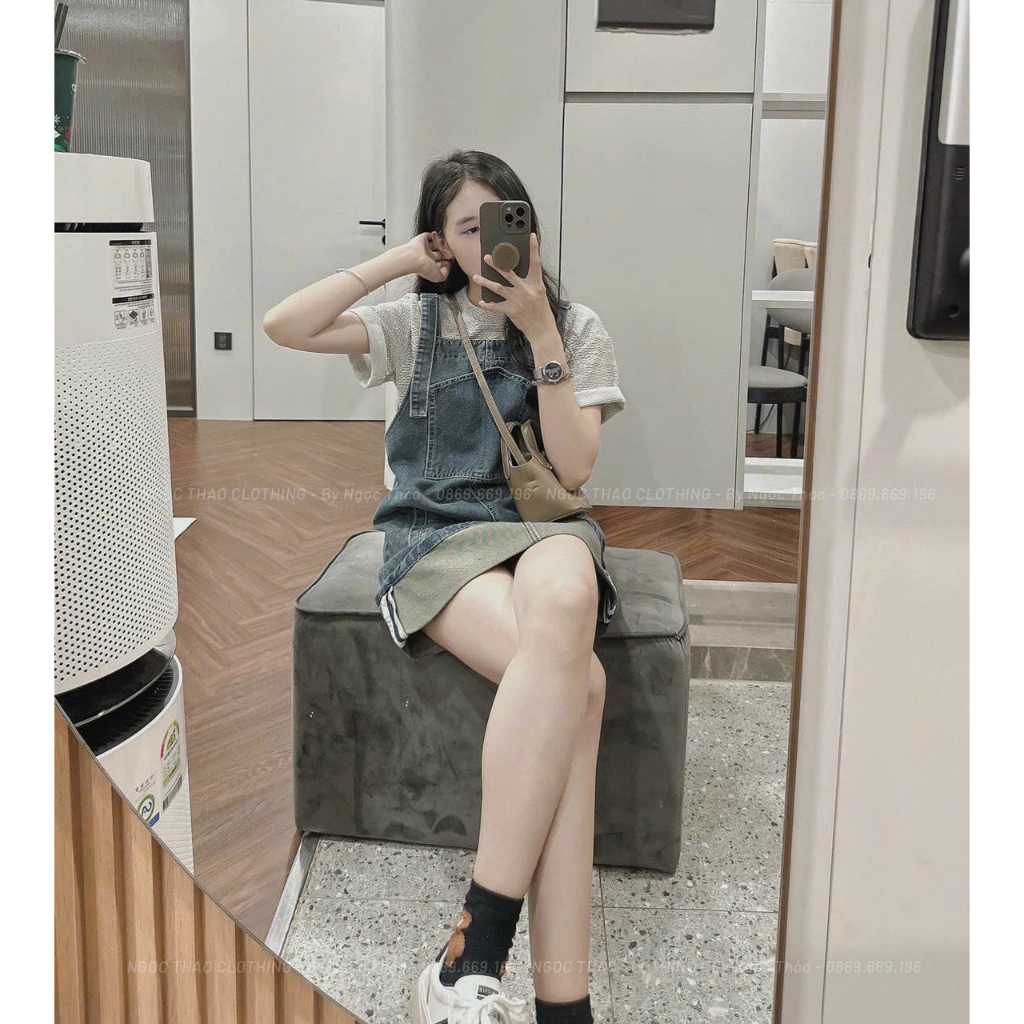 Đầm Yếm Jean Dáng Ngăn Săn Lai Kiểu