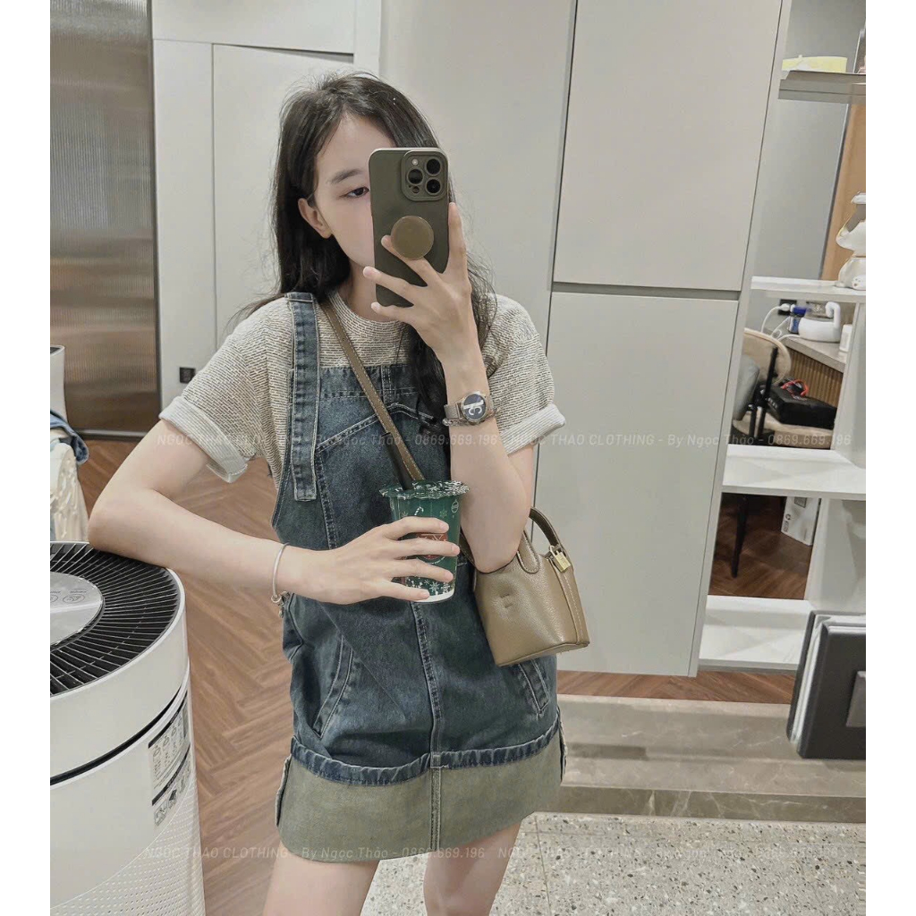 Đầm Yếm Jean Dáng Ngăn Săn Lai Kiểu