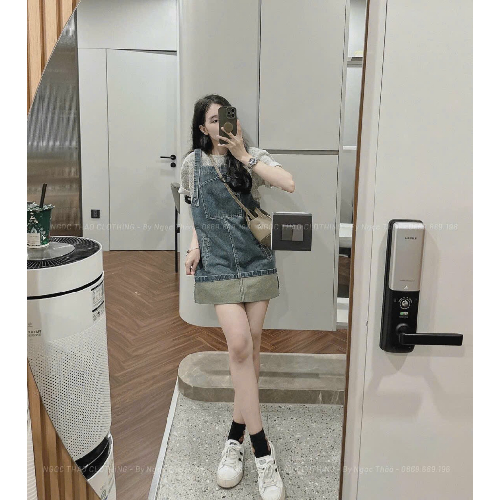 Đầm Yếm Jean Dáng Ngăn Săn Lai Kiểu
