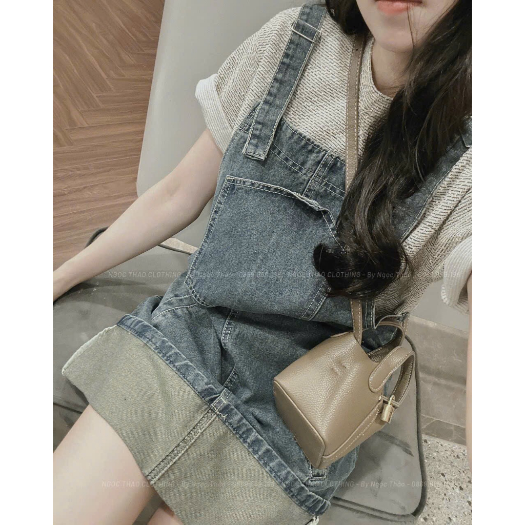 Đầm Yếm Jean Dáng Ngăn Săn Lai Kiểu
