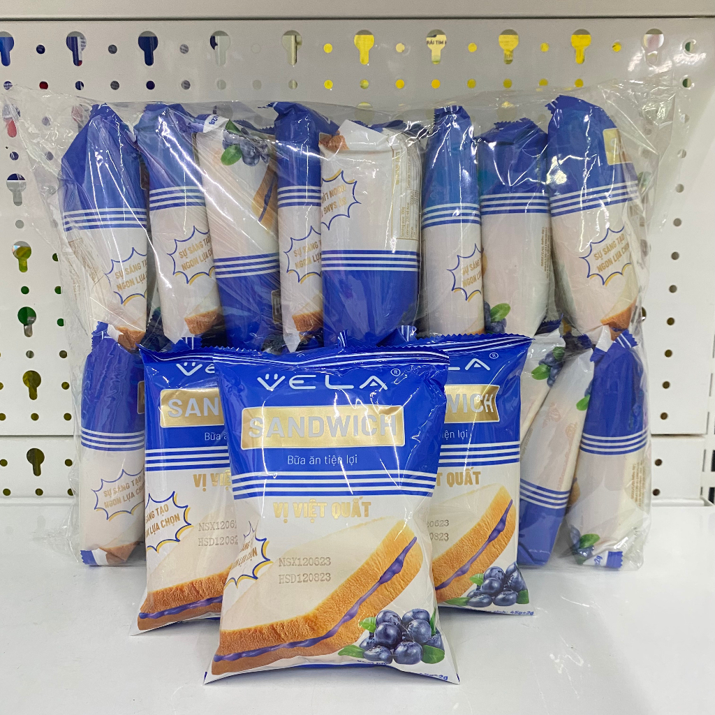 Bịch 20 bánh Sandwich Vela 45g đủ vị Sữa chua tươi, Việt quất, Dâu tây, Sốt xoài, Ruốc cay, Bò tiêu đen