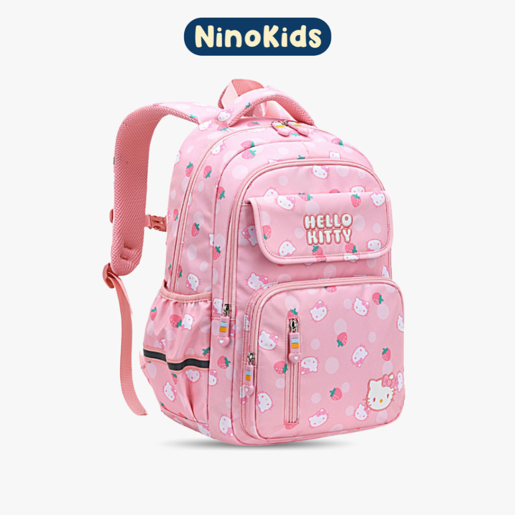 Balo học sinh, siêu nhẹ, họa tiết Hello Kitty xinh xắn cho bé gái từ lớp 1 đến lớp 6 BLG5 HỒNG NinoKids