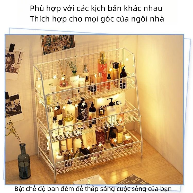 Giá đựng mỹ phẩm bằng kim loại, đèn sao miễn phí