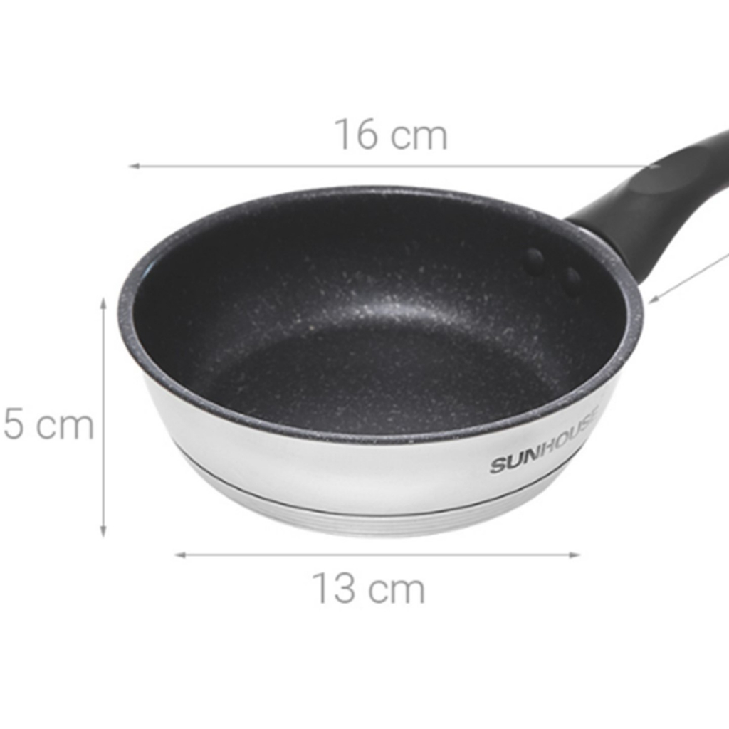Chảo inox 5  đáy chống dính vân đá Sunhouse  IN16M4 -IN28M4 Dùng Trên Mọi Loại Bếp- Sản Phẩm Chính Hãng