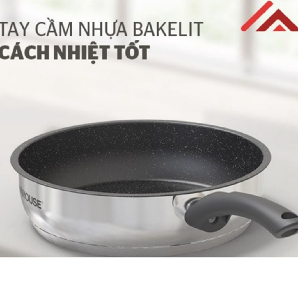 Chảo inox 5  đáy chống dính vân đá Sunhouse  IN16M4 -IN28M4 Dùng Trên Mọi Loại Bếp- Sản Phẩm Chính Hãng