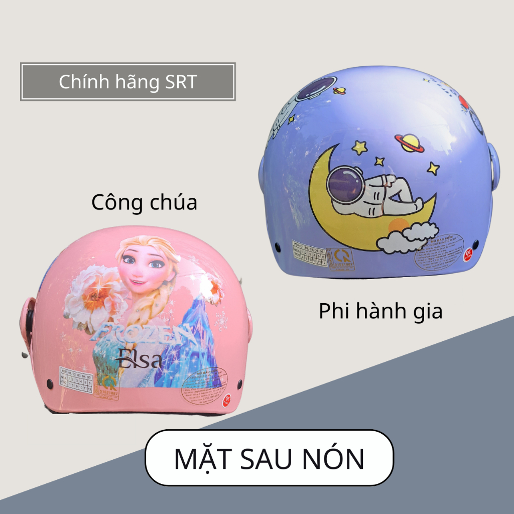 Mũ bảo hiểm 1/2 đầu SRT TRẺ EM có kính, tem CÔNG CHÚA dễ thương cho bé 3-7 tuổi (Vòng đầu 45-53cm)- Bảo hành 12 tháng