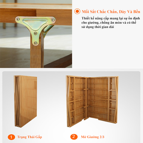 Giường Tre Gấp Cao Cấp, Giường Xếp Đa Năng, Kích Thước 1m5, Tre Tự Nhiên 100%