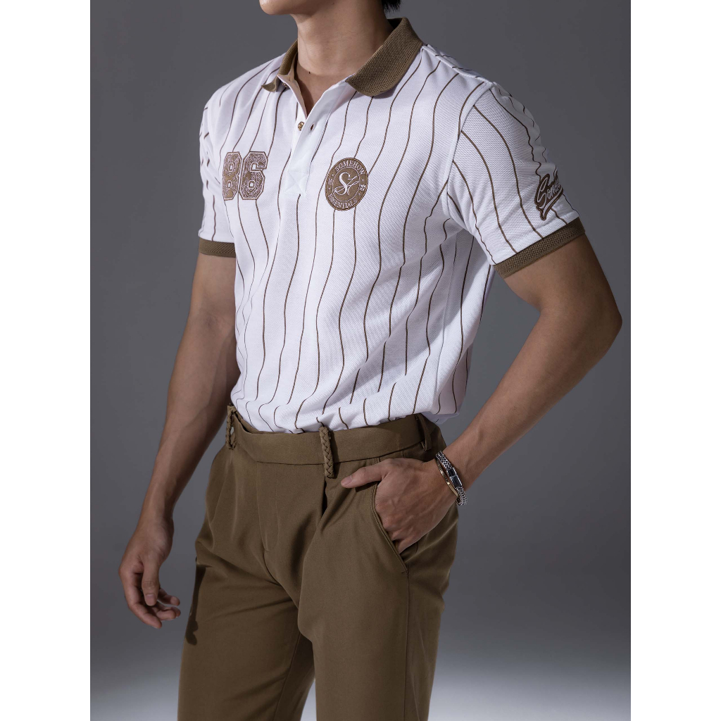 Áo Polo Nam 86 Sticker White Stripes, Chất Vải Cá Sấu TC Thoải Mái, PL0061, SOMEHOW