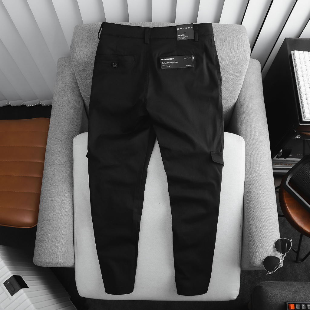 Quần Kaki Nam Cargo Pant Black Grey, Chất Vải Kaki Xược Xéo Thoải Mái, QK0011, SOMEHOW