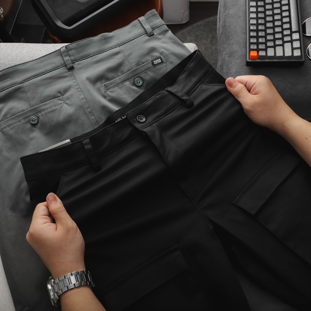 Quần Kaki Nam Cargo Pant Black Grey, Chất Vải Kaki Xược Xéo Thoải Mái, QK0011, SOMEHOW