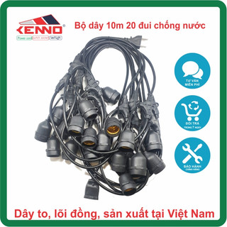 Dây đèn kín nước thả ngoài trời 10 mét 20 đui đèn E27 - không bóng