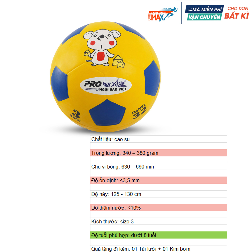 Banh Bóng Đá Prostart Loại Banh Đúc Chất Liệu Cao Su Phù Hợp Cho Trê Em Đá Không Đau Chân Kích Thướt Size Số 3-4-5